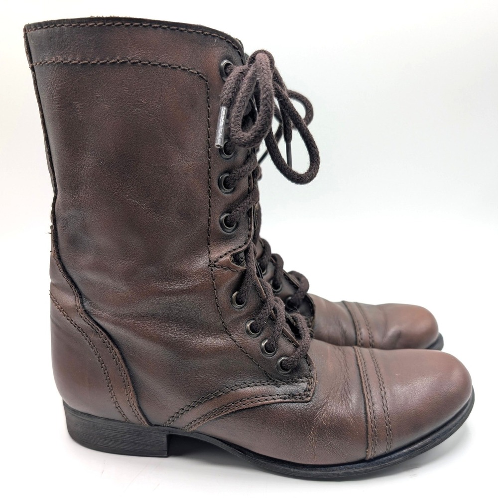 Steve Madden Troopa Brown Leather Moto Military Combat Boots Size 8